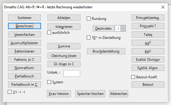 das Xcas-Menü